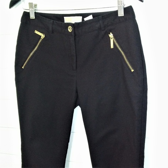 Michael Kors Black Straight Leg Pant Gold Tone Zip - Picture 2 of 8